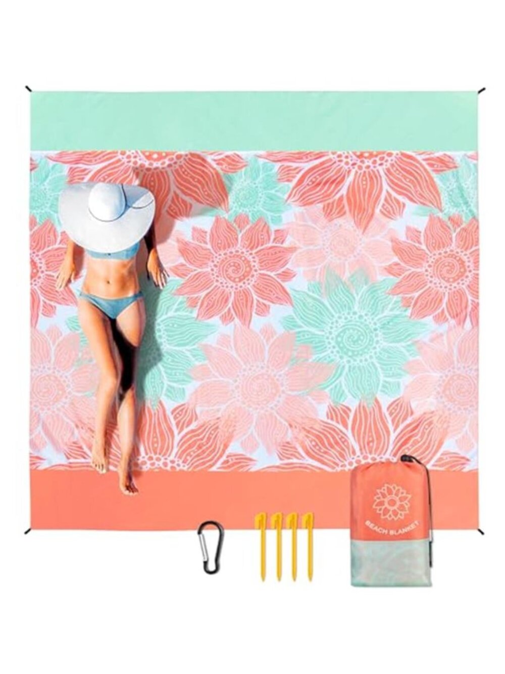 Beach Blanket Waterproof Sandproof Oversized Pink Floral Picnic Mat Camping
